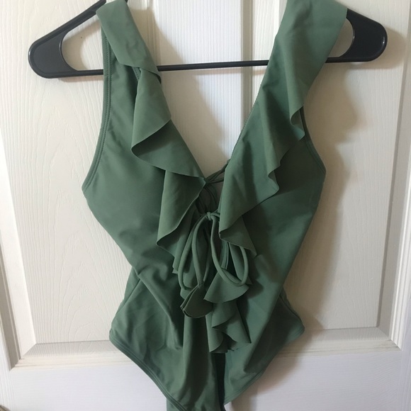 Ruffled Plunging Knot Tie One Piece Swimsuit - Picture 3 of 3